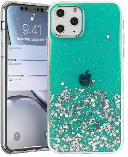 Fusion Accessories "Glue Glitter Silikoninis dėklas iPhone 13 Pro Max" Žalias