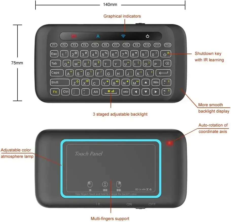 Fusion Accessories Fusion H20 mini Belaidė klaviatūra + touchpad for PC | PS4 | XBOX | Smart TV | Android juodas