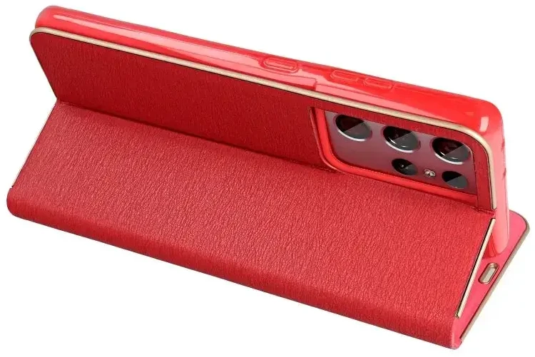 „Fusion Accessories Fusion Luna“ auksinis, knyginio tipo telefono dėklas, skirtas „Samsung Galaxy A35 5G“ (A356), raudonas