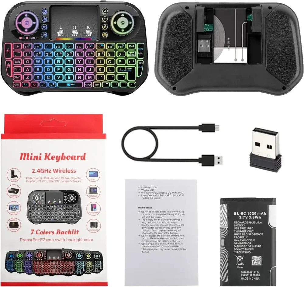 Fusion Accessories Fusion Rainbow compact Belaidė klaviatūra su jutikliniu kilimėliu and colorful backlit for Android | iOS | TV | PC
