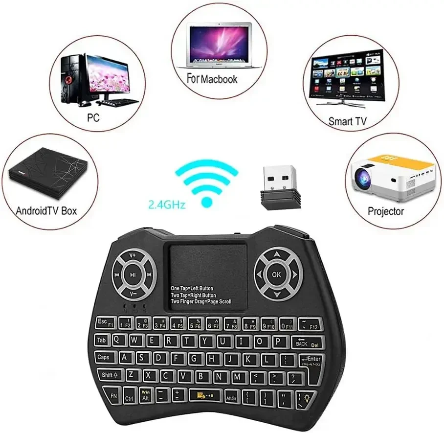 Fusion Accessories Fusion Round compact Belaidė klaviatūra su jutikliniu kilimėliu and colorful backlit for Android | iOS | TV | PC