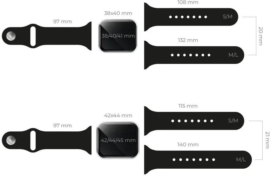 Fusion Accessories 38/40/41 mm pilkas silikoninis dirželis M/L