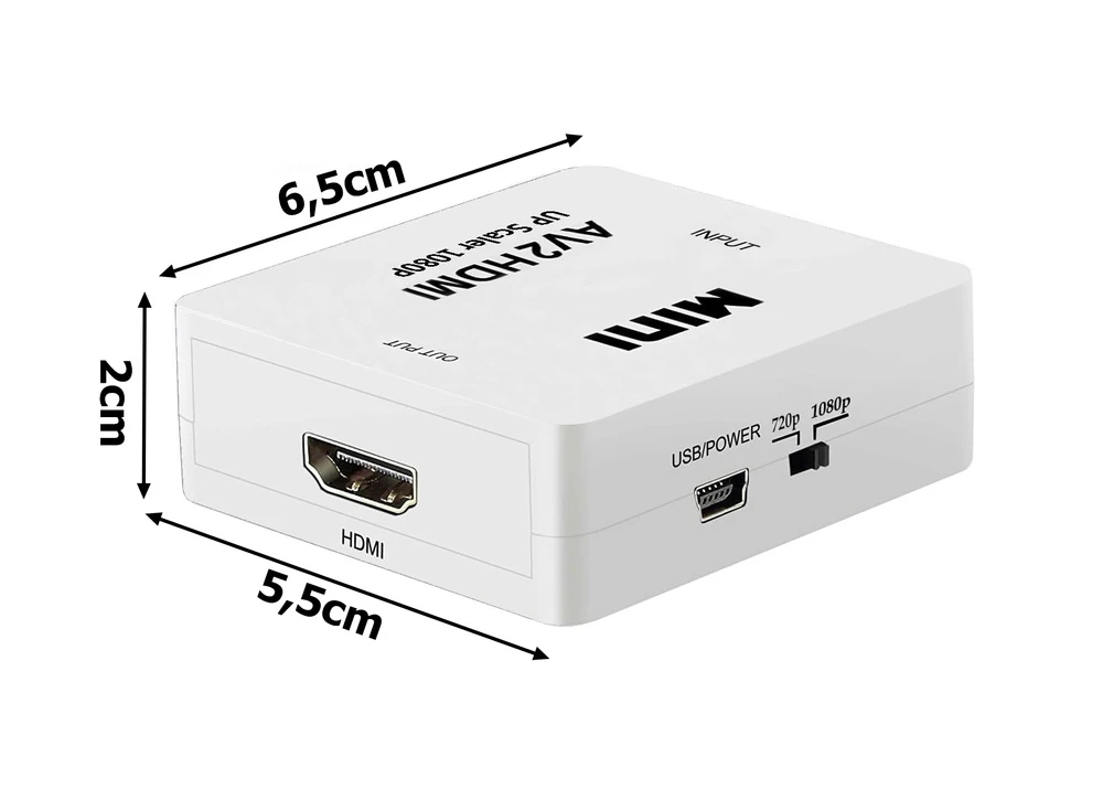 AV į HDMI keitiklis su matmenimis