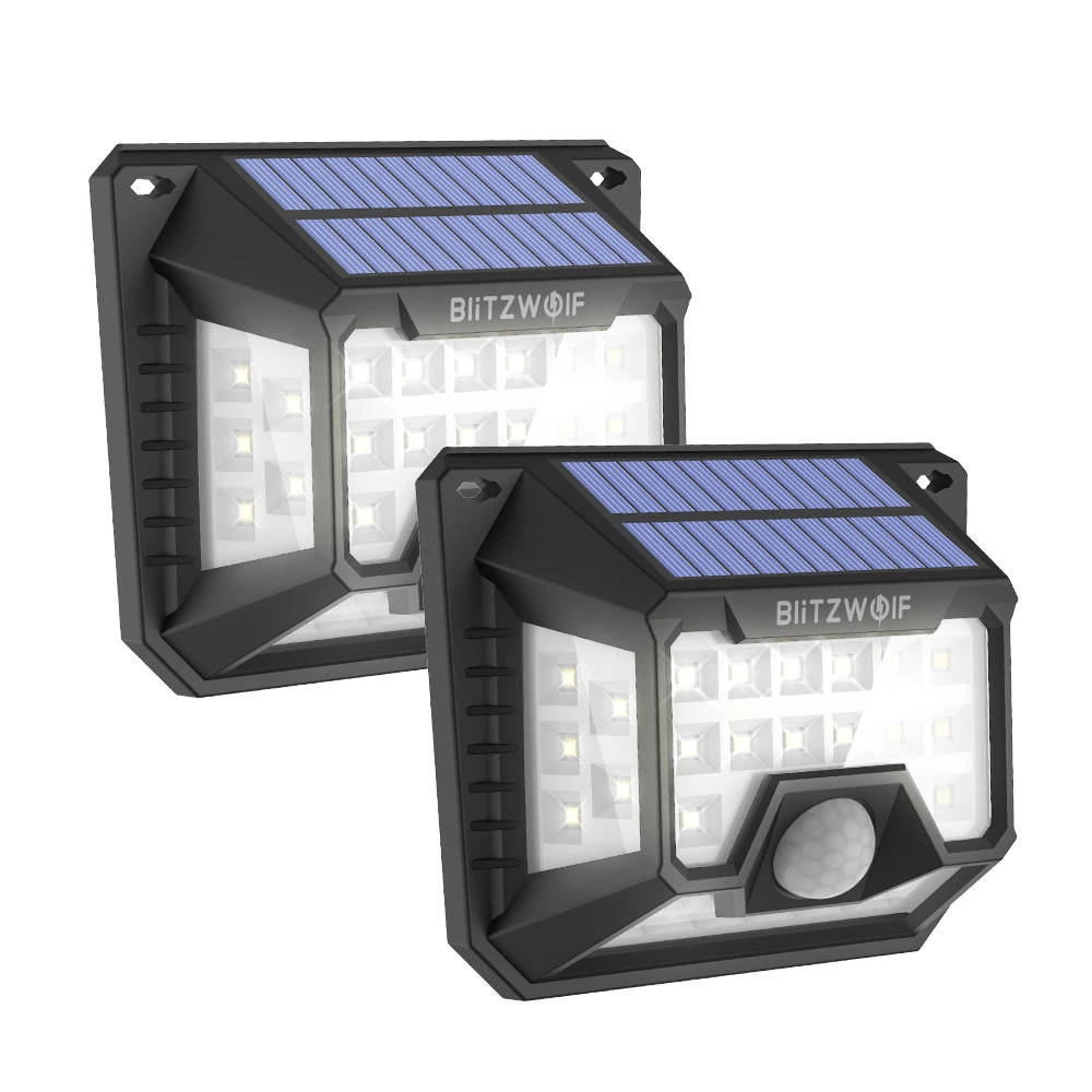 Sieninis šviestuvas Blitzwolf Išorinė Somoreal LED saulės lempa SM-OLT3 su prieblandos ir judesio jutikliu 1200mAh 2vnt
