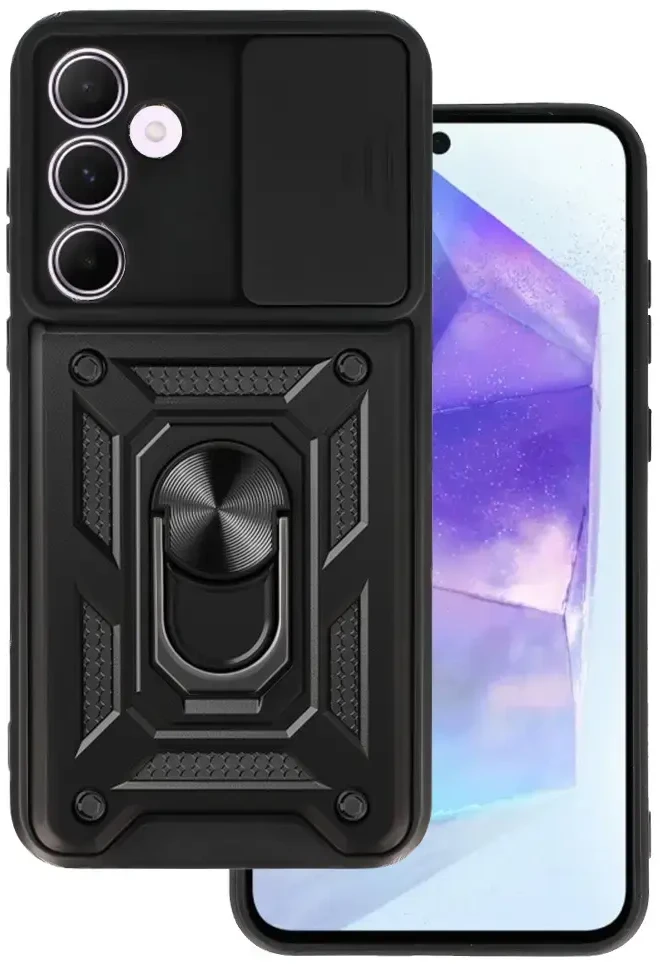 Topt Slide Camera Armor dėklas skirtas Samsung Galaxy A55 5G juodos spalvos