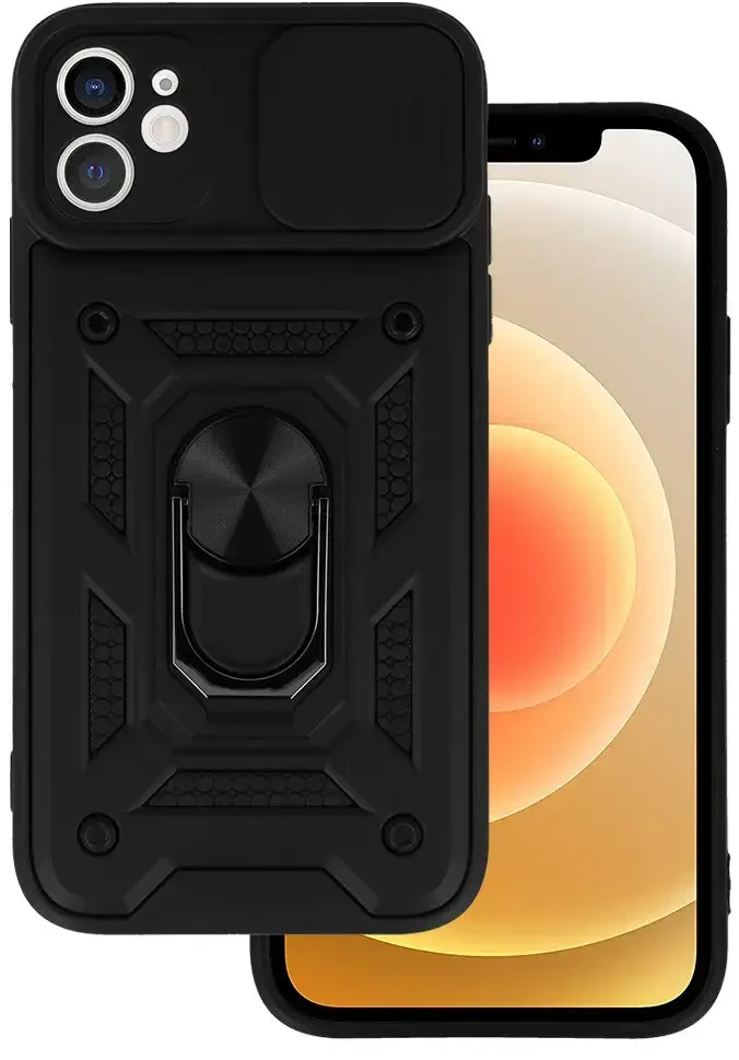 Topt Slide Camera Armor dėklas skirtas Apple iPhone 12 juodos spalvos