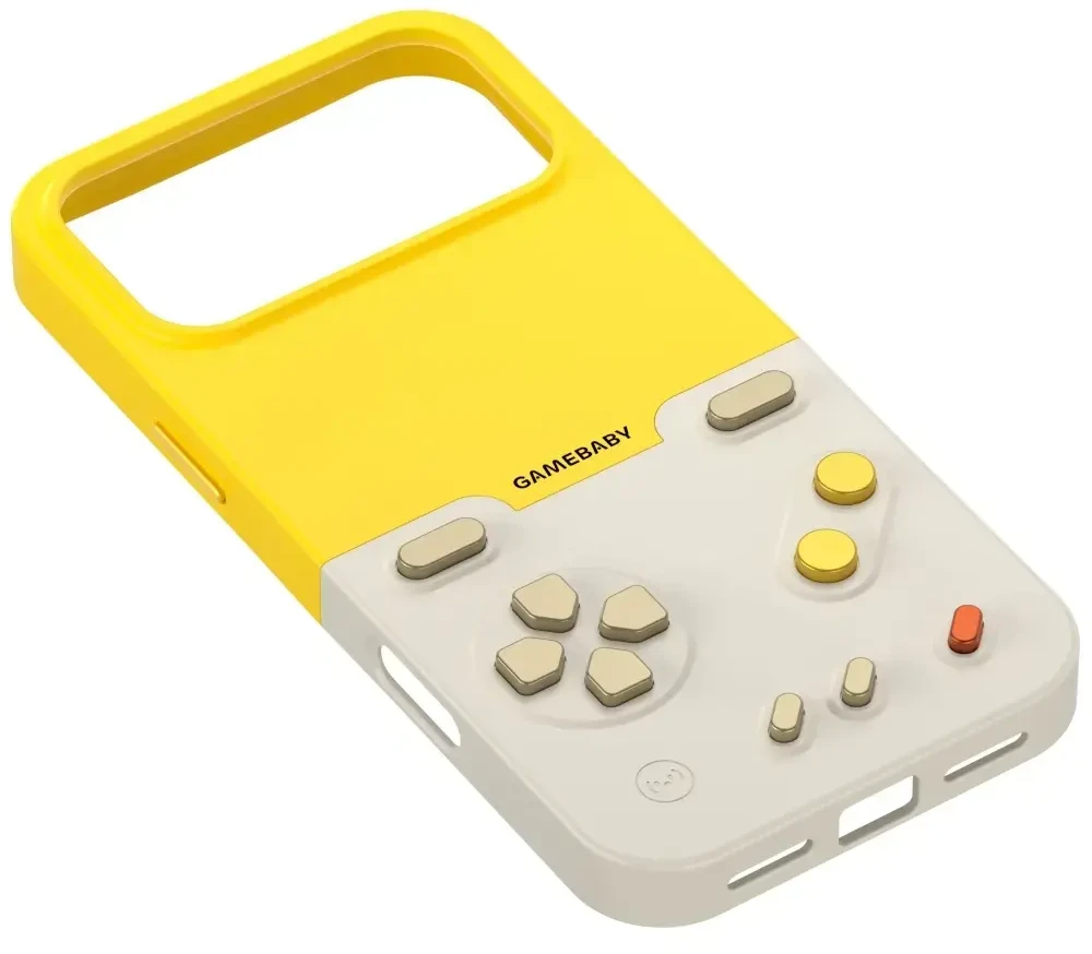 GAMEBABY dėklas su valdikliu, skirtas iPhone 17 Pro Max, geltonas