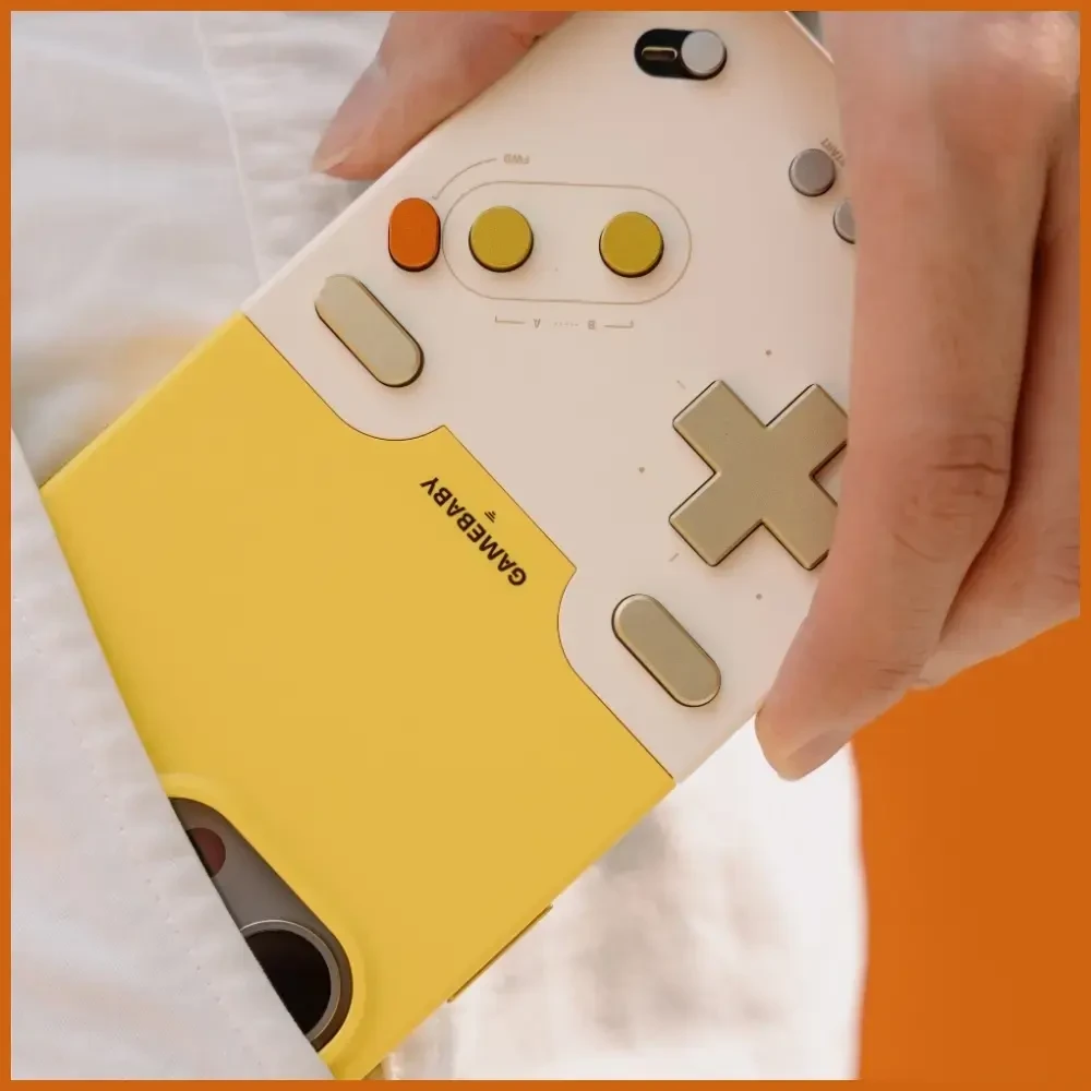 GAMEBABY dėklas su valdikliu, skirtas iPhone 16 Pro Max, geltonas