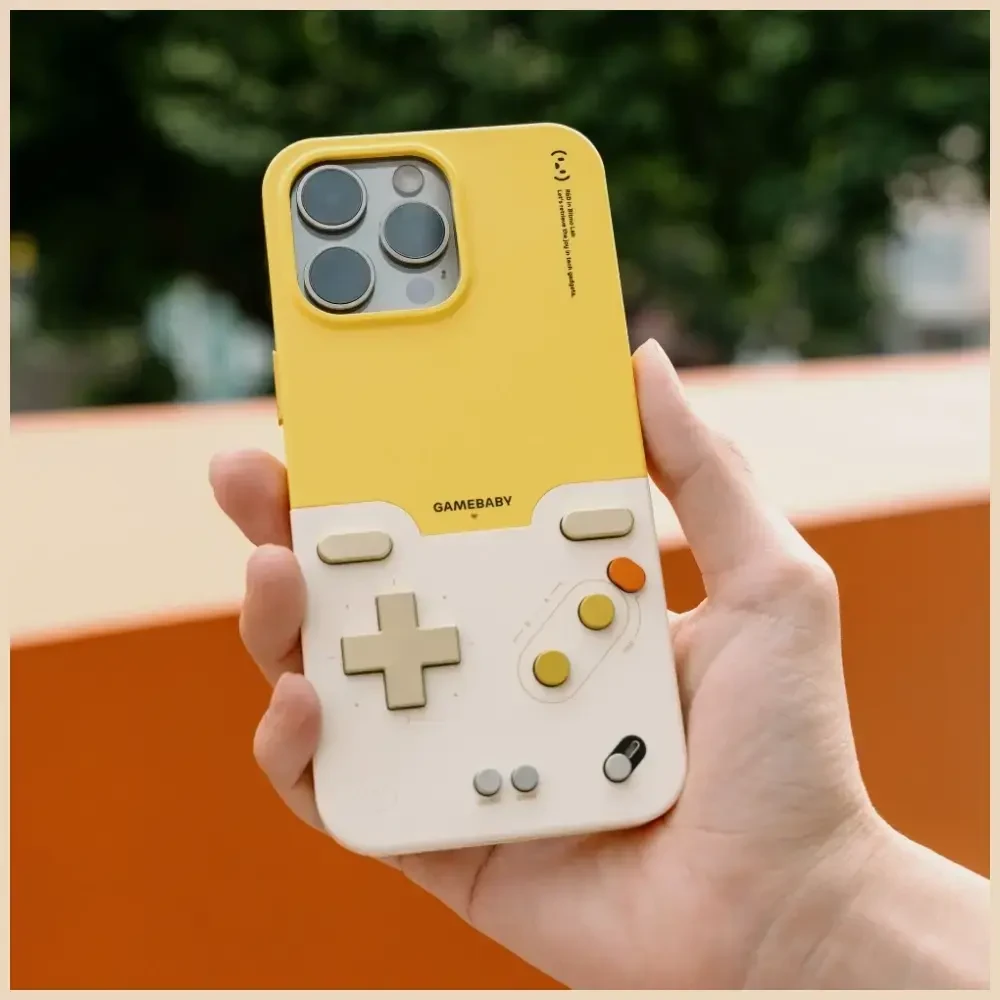 GAMEBABY dėklas su valdikliu, skirtas iPhone 16 Pro Max, geltonas