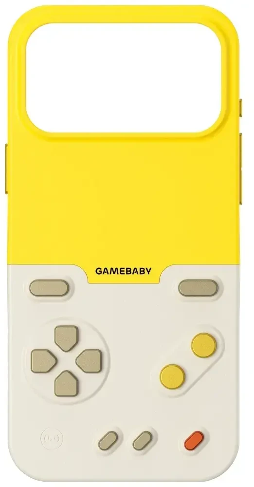 GAMEBABY dėklas su valdikliu, skirtas iPhone 17 Pro Max, geltonas