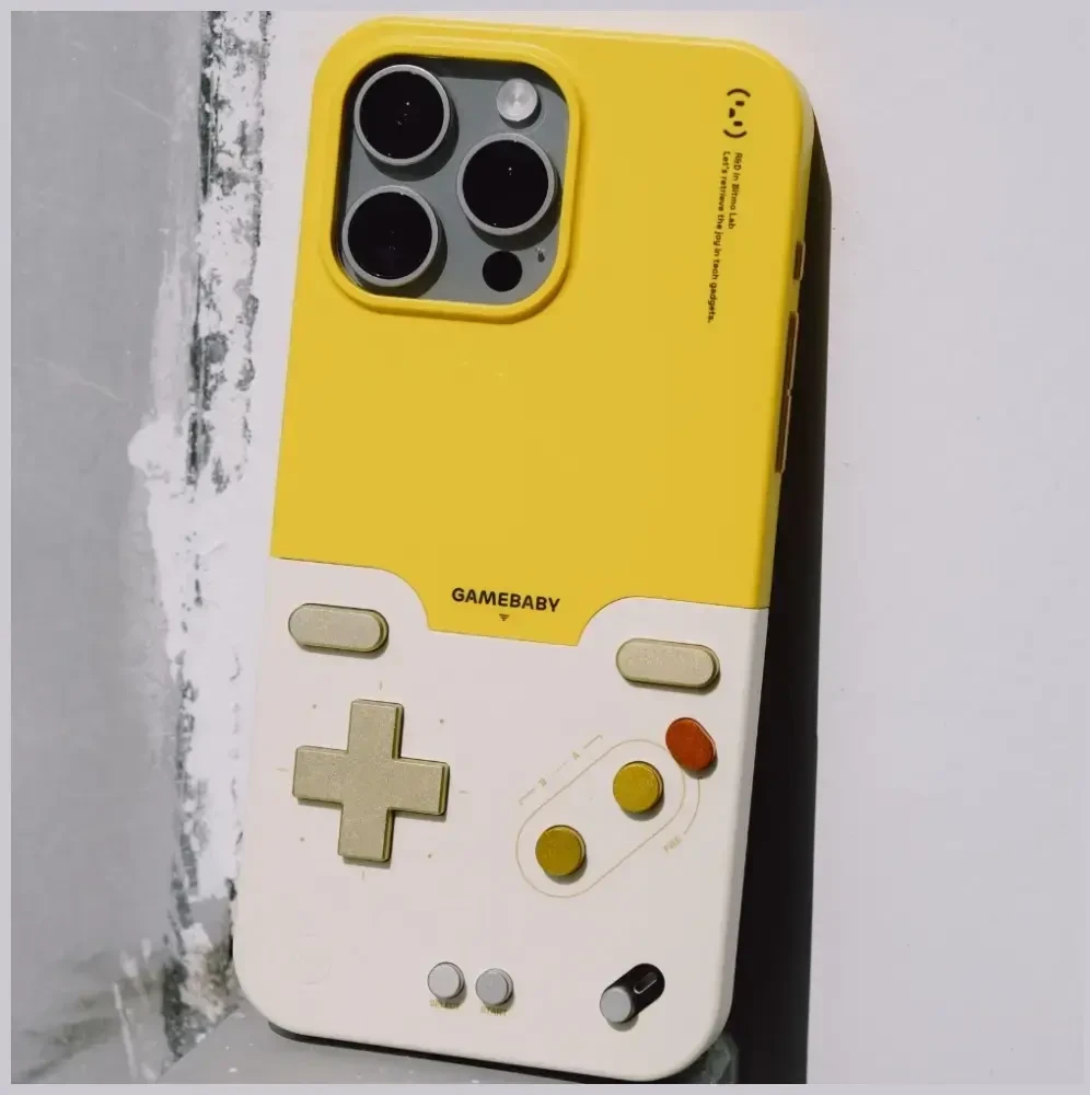 GAMEBABY dėklas su valdikliu, skirtas iPhone 16 Pro Max, geltonas
