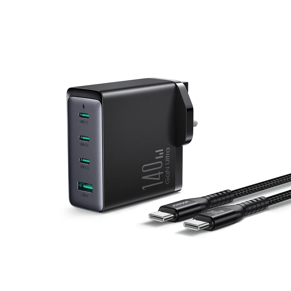Įkroviklis GaN UK Joyroom JR-TCG05UK 140W 3x USB-C USB-A + kabelis USB-C / USB-C 240W 1.2m