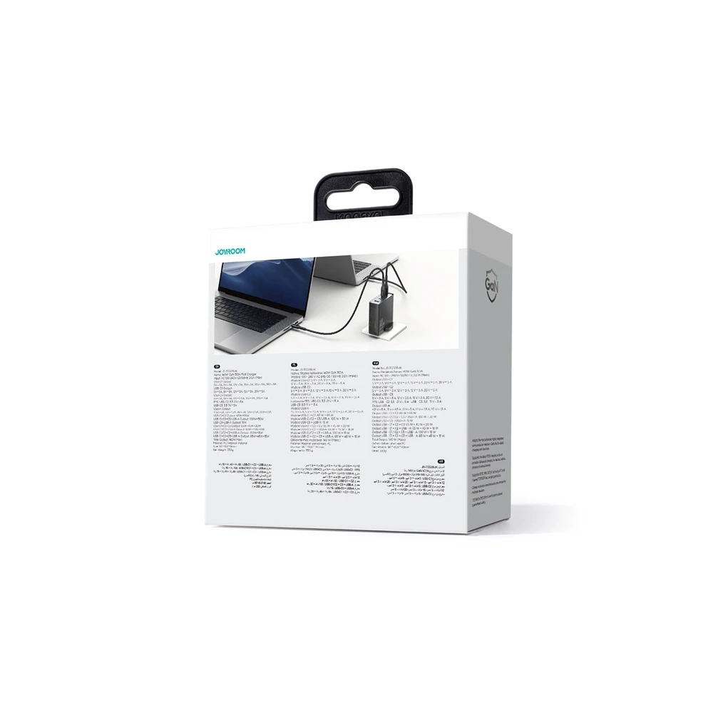 Įkroviklis GaN UK Joyroom JR-TCG05UK 140W 3x USB-C USB-A + kabelis USB-C / USB-C 240W 1.2m