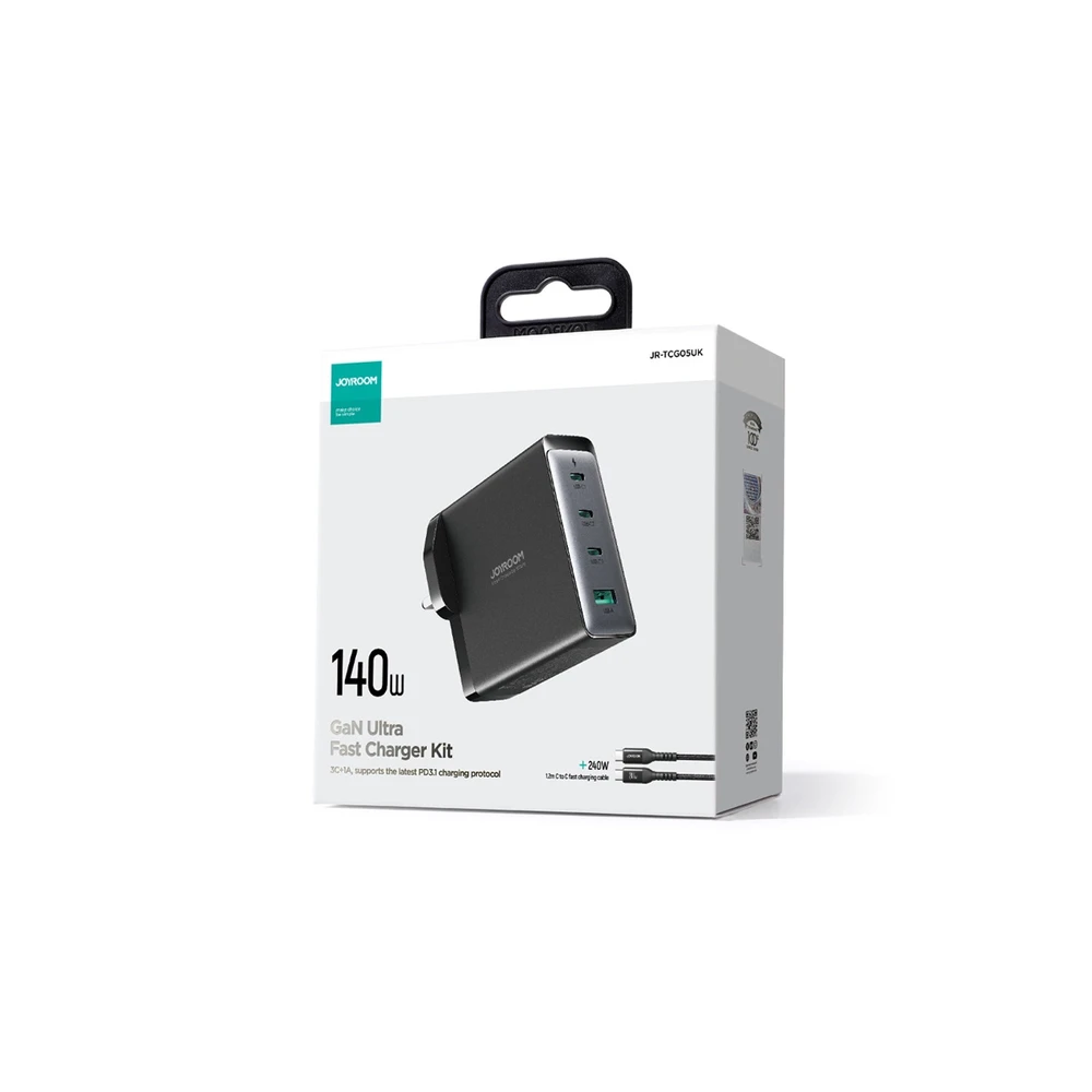 Įkroviklis GaN UK Joyroom JR-TCG05UK 140W 3x USB-C USB-A + kabelis USB-C / USB-C 240W 1.2m
