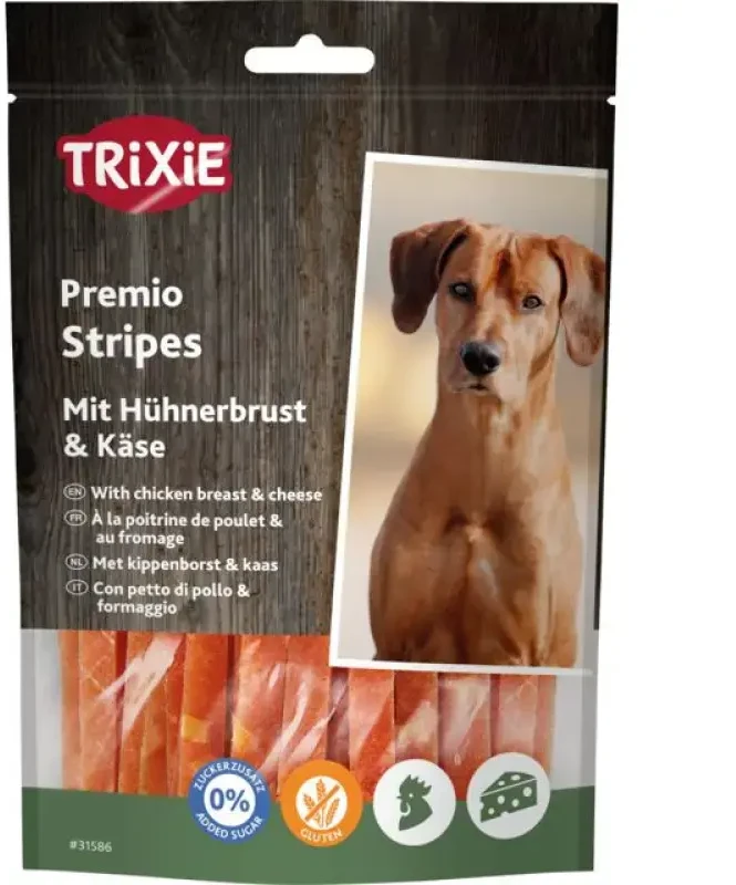 TRIXIE Premio Stripes sūrio vištienos juostelės - skanėstas šuniui - 100g