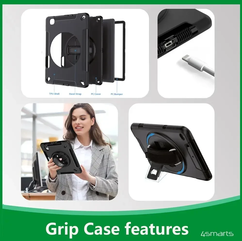 4smarts Rugged Case Grip, skirta Apple iPad 10.2 (2020) / iPad 10.2 (2019) – juoda