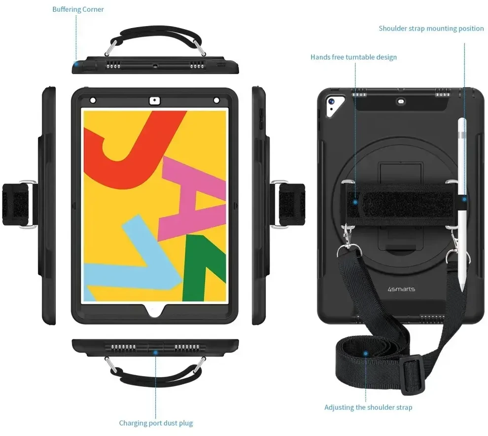 4smarts Rugged Case Grip, skirta Apple iPad 10.2 (2020) / iPad 10.2 (2019) – juoda
