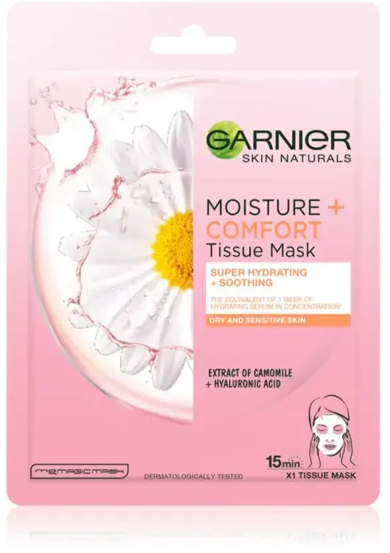 Garnier „Hydra Bomb“ raminamoji lakštinė kaukė su ramunėlių ekstraktu ir hialurono rūgštimi, 28 g