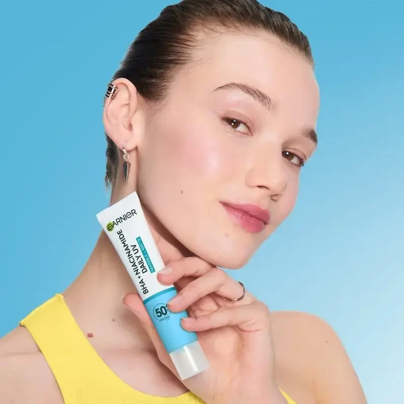 Garnier Grynas aktyvus BHA + niacinamidas Dieninis UV odos defektų šalinantis fluidas Kreminis