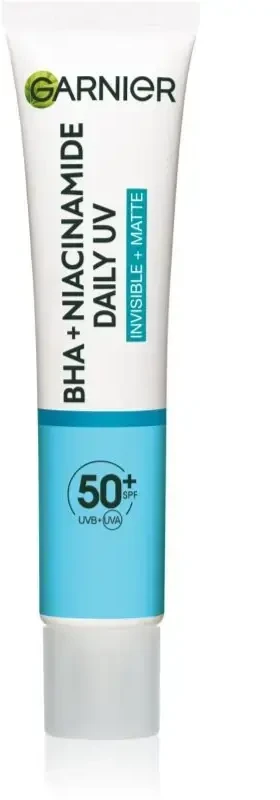 Garnier Grynas aktyvus BHA + niacinamidas Dieninis UV odos defektų šalinantis fluidas Kreminis