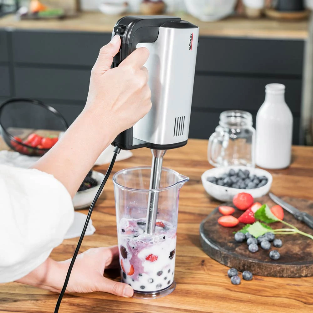 Plakiklis Gastroback Design Hand Mixer Pro 40983 Nerūdijantis plienas/Juodas, Hand mixer, 500 W, Greičių skaičius 5, Shaft material Nerūdijantis plienas, Mini chopper,