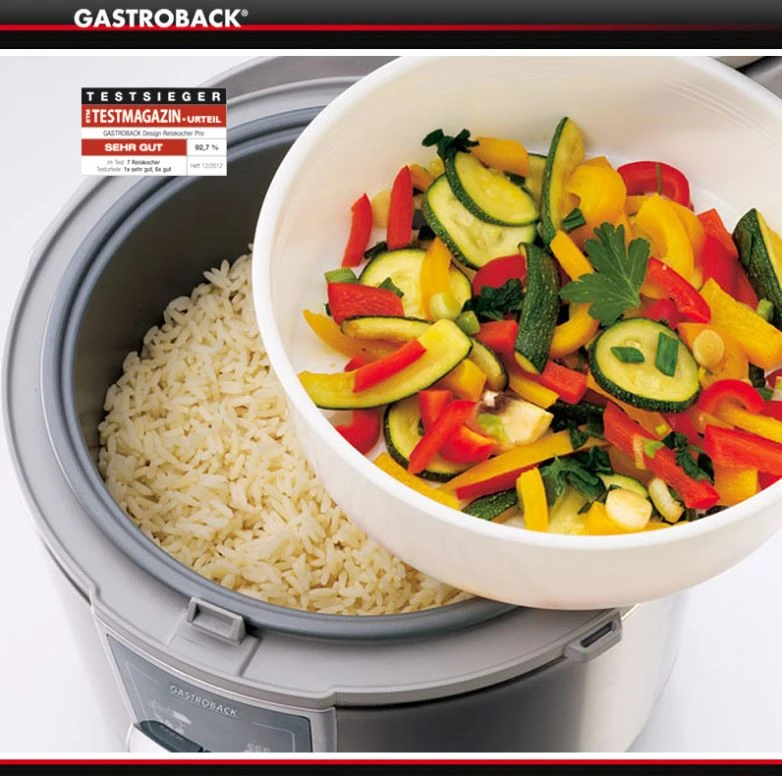Gastroback mechaninė ryžių viryklė 42518 Sidabrinis, 700 W, Funkcijos Tinka virti ryžius, daržoves, taip pat tinka maisto temperatūrai palaikyti, pvz., sriuboms,
