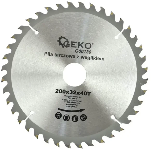 Geko DISKINIS Pjūklas 200x32mm 40 DANTŲ WIDIA