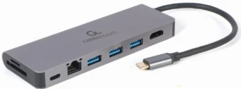 GEMBIRD A-CM-COMBO5-05 kelių prievadų adapteris C tipo USB 5in1 šakotuvas + HDMI + PD + kortelių skaitytuvas + LAN