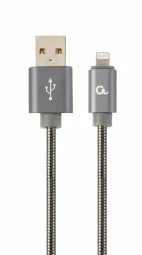 GEMBIRD CC-USB2S-AMLM-2M-BG Gembird Premium spiralinis metalinis 8 kontaktų įkrovimo ir duomenų kabelis, 2m, metalinis-pilkas