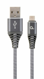 GEMBIRD CC-USB2B-AMmBM-1M-WB2 Premium medvilnės pintas Micro-USB įkrovimo ir duomenų laidas 1m pilkas/baltas