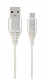 GEMBIRD CC-USB2B-AMmBM-1M-BW2 Gembird Premium medvilninis pintas Micro-USB įkrovimo ir duomenų kabelis,1m,sidabrinis/baltas