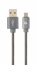 GEMBIRD CC-USB2S-AMmBM-2M-BG Gembird Premium spiralinis metalinis Micro USB įkrovimo ir duomenų kabelis, 2 m, metalinis-pilkas