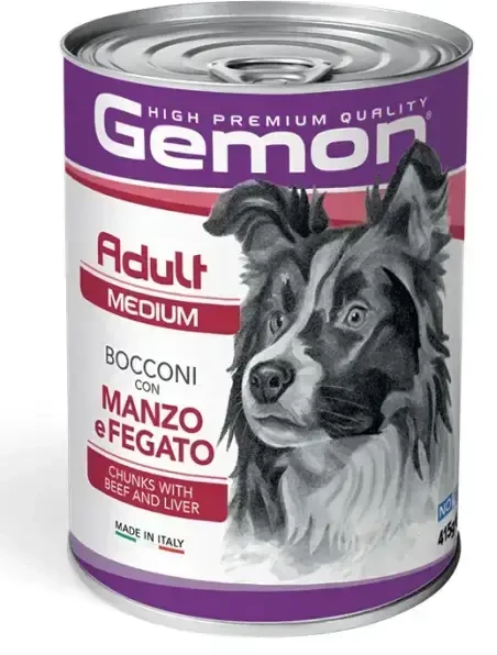 Gemon medium adult konservuotas pašaras su jautienos ir kepenėlių gabaliukais 415g