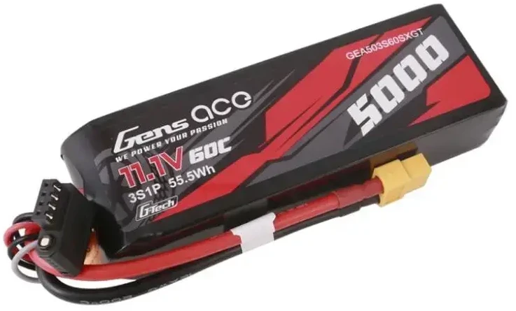Gens ace G-Tech 5000 mAh 11.1V 60C 3S1P trumpo dydžio lipo su XT60 kištuku