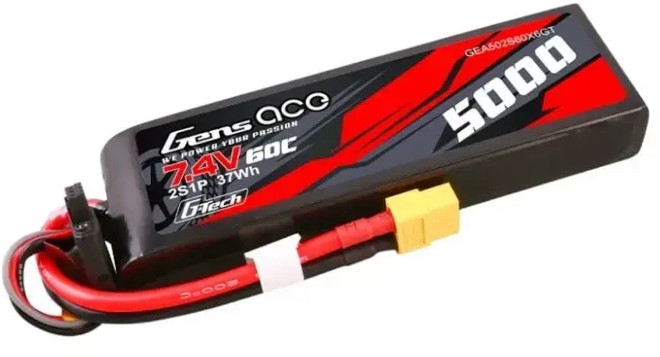 Gens ace G-Tech 5000mAh 7.4V 60C 2S1P Lipo PC medžiagos dėklas su XT60 kištuku