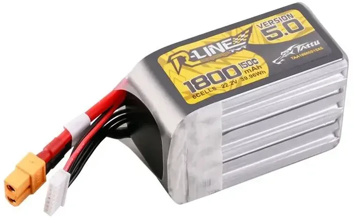 Gens Ace & Tattu Lipo Tattu R-Line 5.0 versija 1800mAh 22.2V 150C 6S baterija su XT60 jungtimi