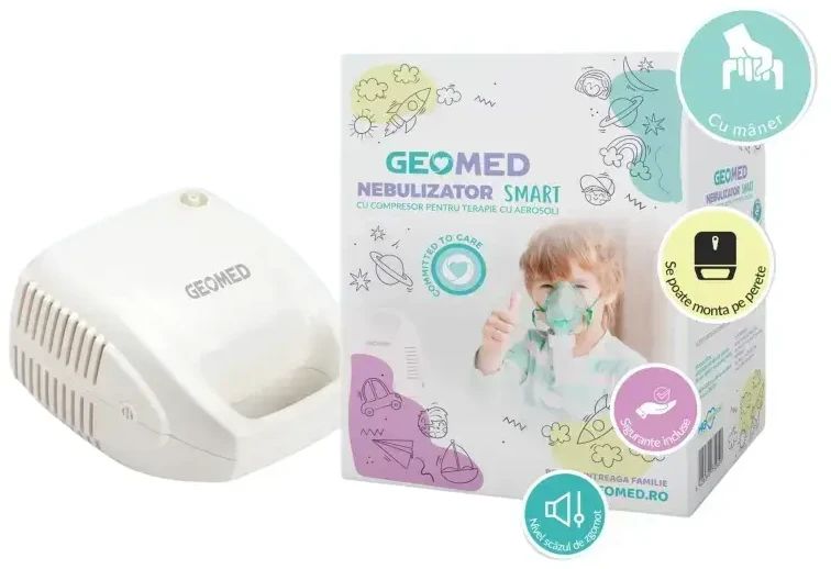 Geomed Nebulizers With Compressor & Compact Design Electric Adult Mask Child Mask Mouthpiece Air Tube & Medication Cup