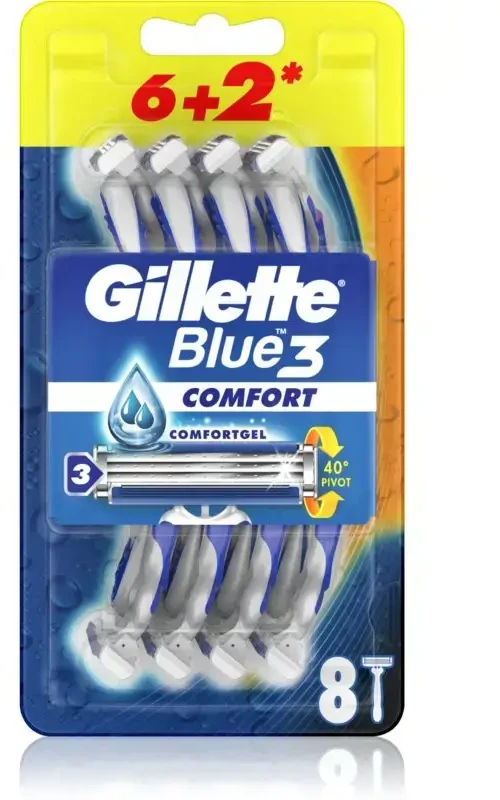 Blue3 Vienkartiniai skustuvai Gillette Mėlynas 3, 6 vnt.+ 2 vnt.