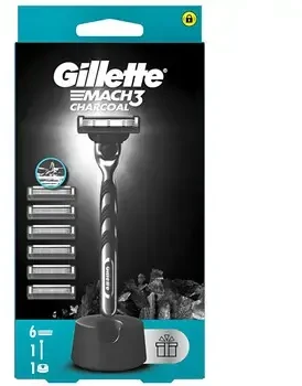 Barzdaskutė Gillette Mach3 Charcoal Skustuvas Vyrams, 1 Gillette Skustuvas + 6 Keičiamos Galvutės