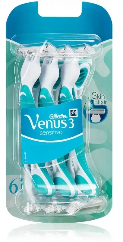 Gillette Venus 3 Sensitive Vienkartiniai Skustuvai Moterims, 6, Vnt. Pakuotė
