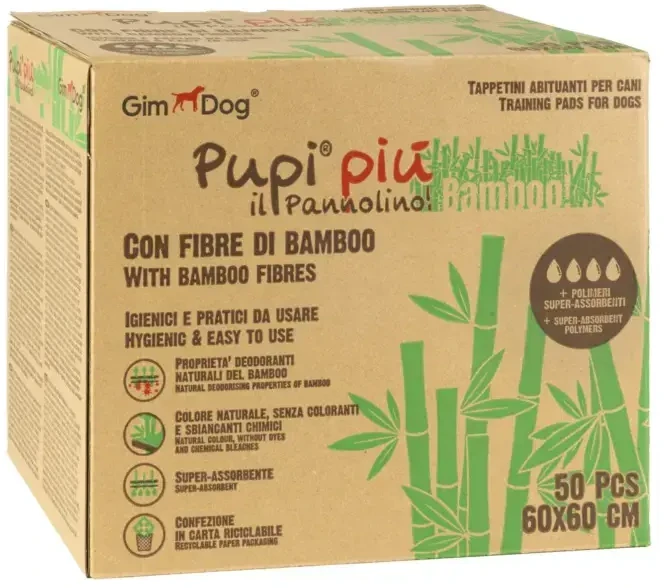 Gimborn Absorbējošie paladziņi - Gim Dog TRAINING PADS PUPI PIU BAMBOO 60x90cm 50gab