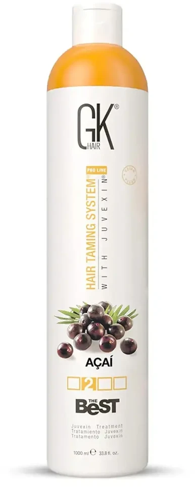 GK hair Global Keratin Geriausias Acai plaukų kreminis gydymas glotninimui, 1000 ml