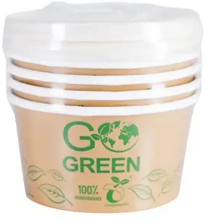 Gogreen kompostuojami maisto indeliai su dangteliais Go Žalias 350ml 5vnt/0,088kg