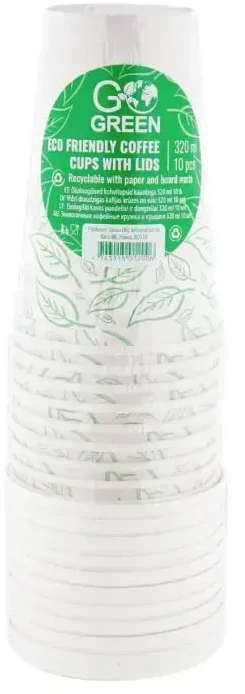 Gogreen Ekologiški kavos puodeliai su dangteliais Go Žalias 320ml 10 vnt. / 0,12kg