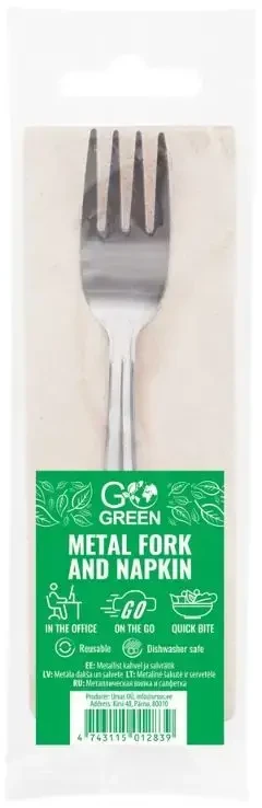 Gogreen Metal fork and napkin set Go Žalias