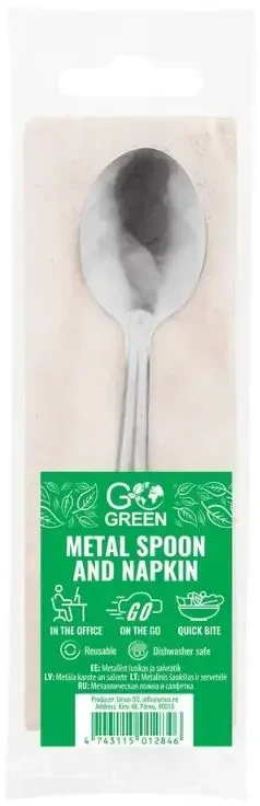 Gogreen Metal spoon and napkin set Go Žalias