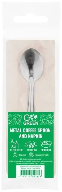 „Gogreen“ metalinių arbatos šaukštelių ir servetėlių rinkinys