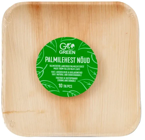 Gogreen palmių lapų lėkštės Go Žalias 15x15cm 10 vnt. / 0,22kg