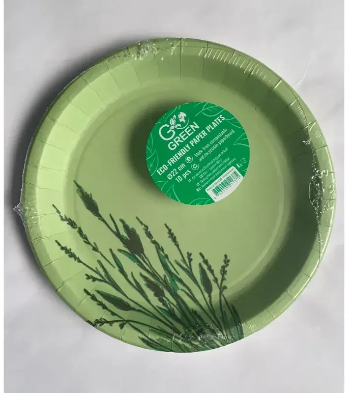 Gogreen „Go Žalias“ popierinės lėkštutės „Go Žalias“ 22 cm, 10 vnt.