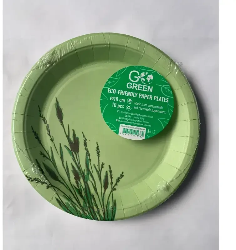 Gogreen Reed Go Žalias ekologiškos popierinės lėkštės Ø18cm 10 vnt. / 0,07kg